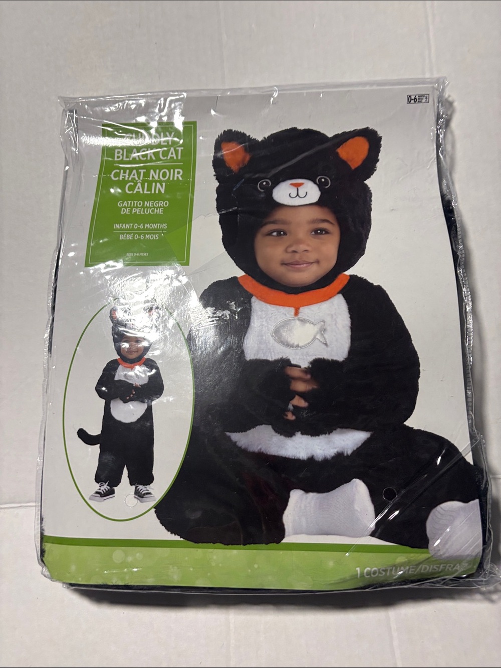 Plush Black Cat Infant Costume with Orange Accents